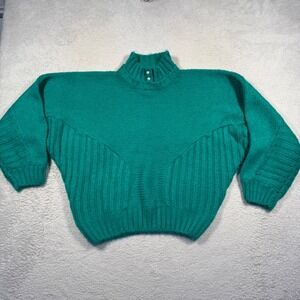Vintage Edge Button Mock Neck‎ Knit Sweater Womens Small Teal Green 80s Retro